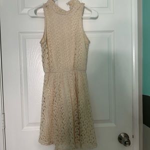 high neck beige formal dress